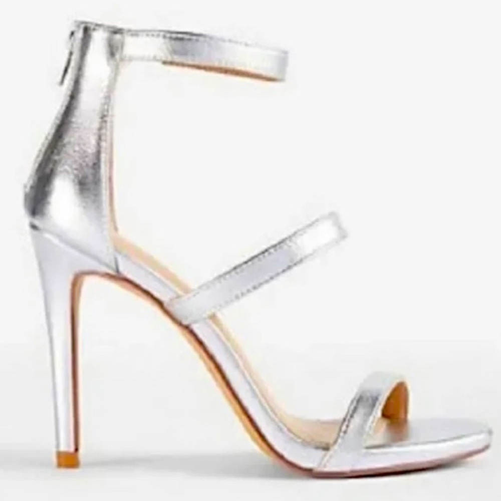 Express ankle strap heels Silver 4 inch size 8